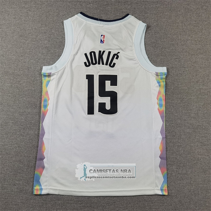 Camiseta Nino Denver Nuggets Nikola Jokic NO 15 Ciudad 2024-25 Blanco